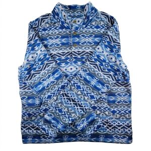 Sherpa Adventure Gear Bhutan Knit Pullover Men XL Blue Geometric 1/4 Button Gorp